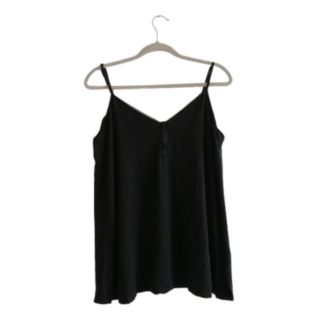 HATCH Scalloped Trim V Neck Tank Top in Black Stretch Minimal Maternity - Size 2